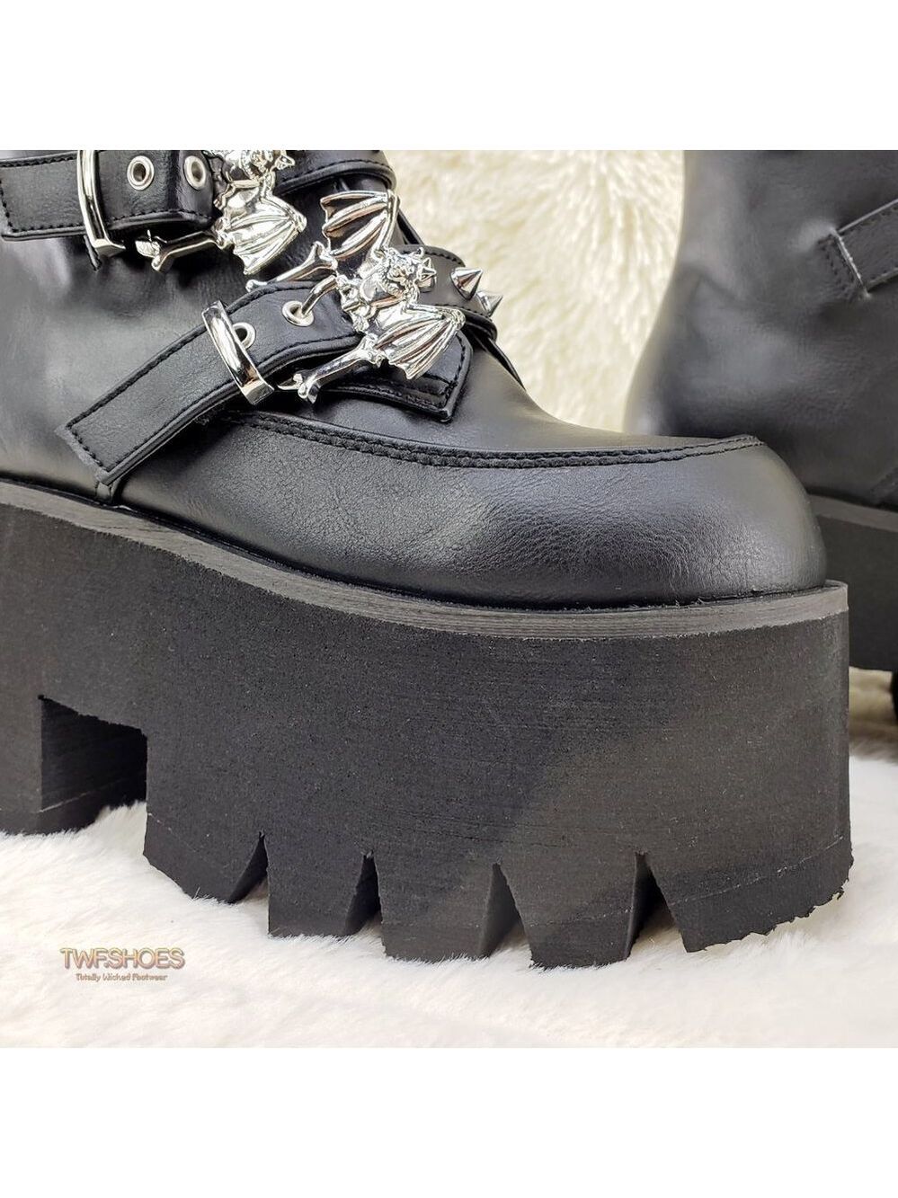 Ashes Bat Buckle 3.5" Platform Goth Punk Boots Restocked - Picture 9 of 12